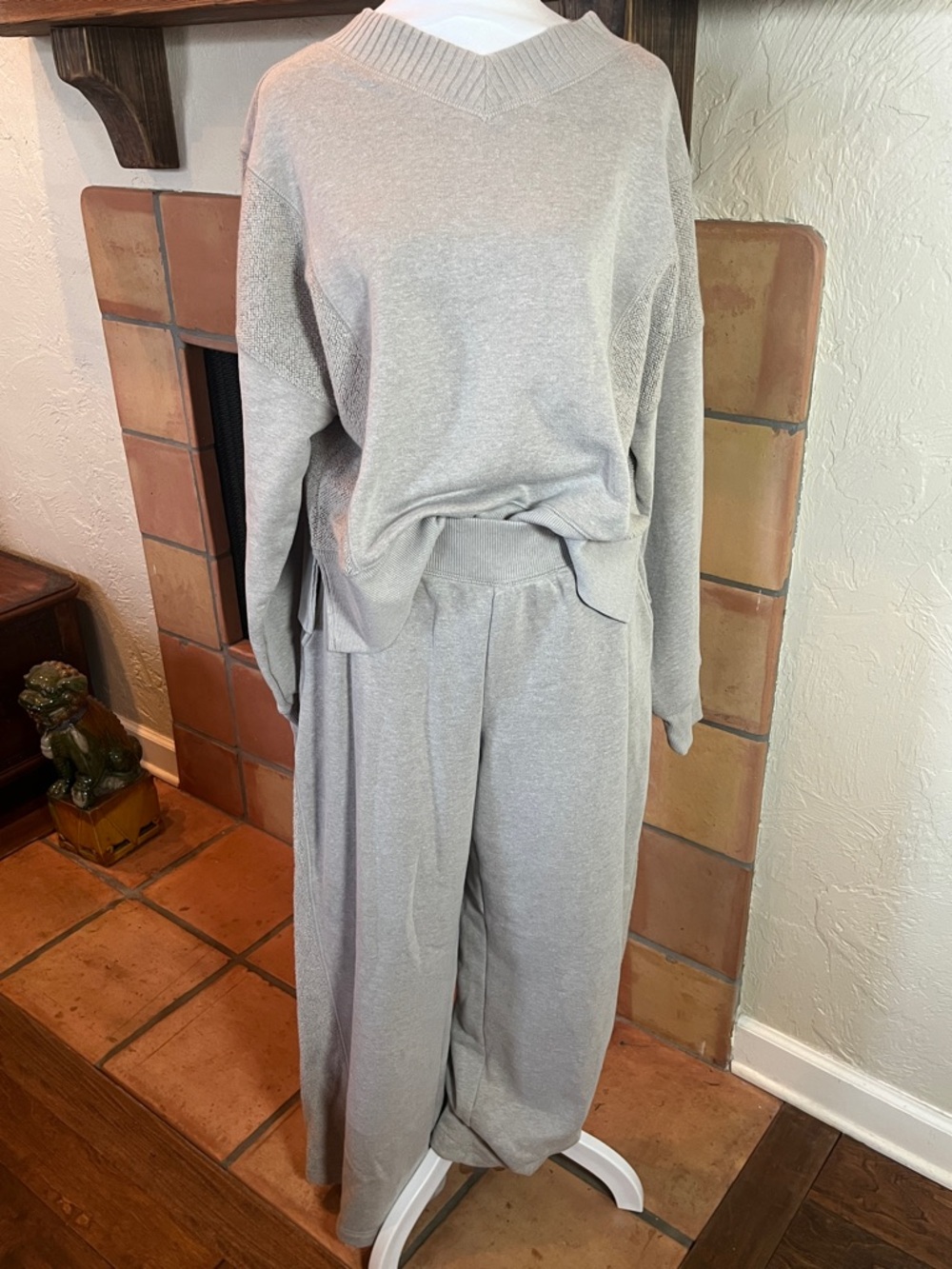 aerie Light Gray Cozy V-Neck Sweatshirt